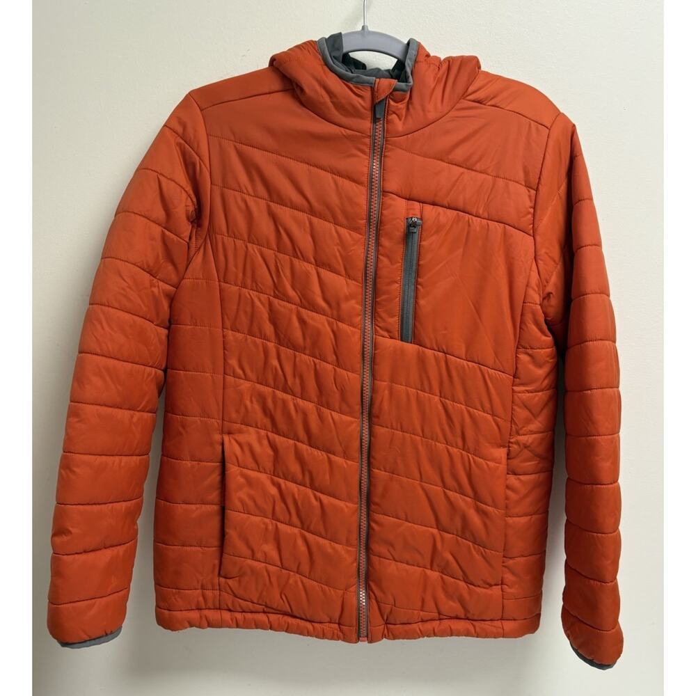 Lands’ End Boys Puffer Jacket Size L 14-16 Orange Hooded Zip Up Lightweight Coat